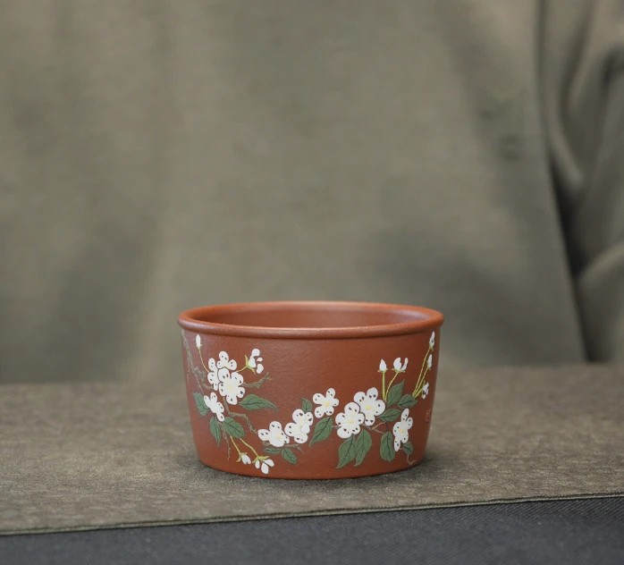 匠泥丨梨花  泥绘主人杯 朱泥紫砂杯  全手立体手绘  100cc
