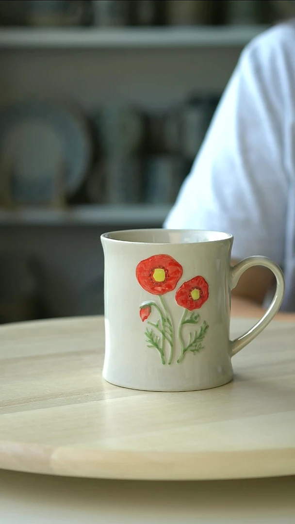 陶瓷微瑕出日虞美人260ml马克杯@5-2@