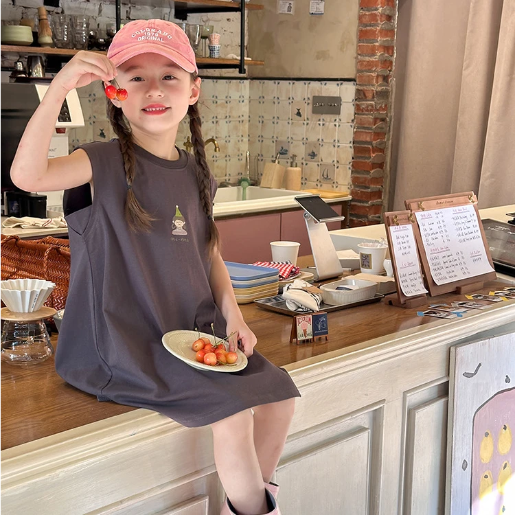 女童连衣裙2025夏季新款韩版休闲儿童中长款女孩宽松背心T恤裙子