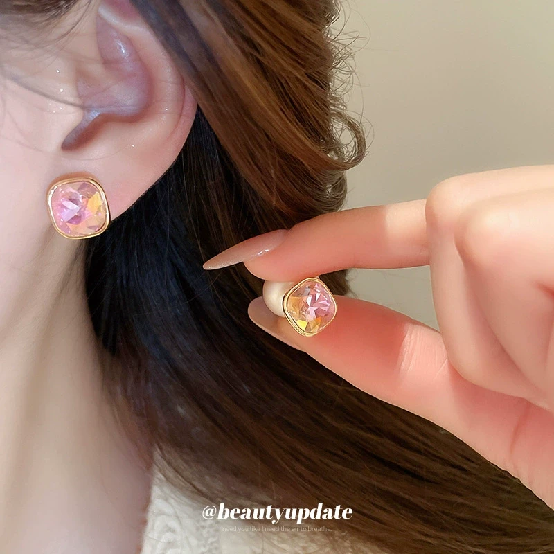 银针镶钻方形珠珠耳钉【可两戴】法式时尚气质耳饰