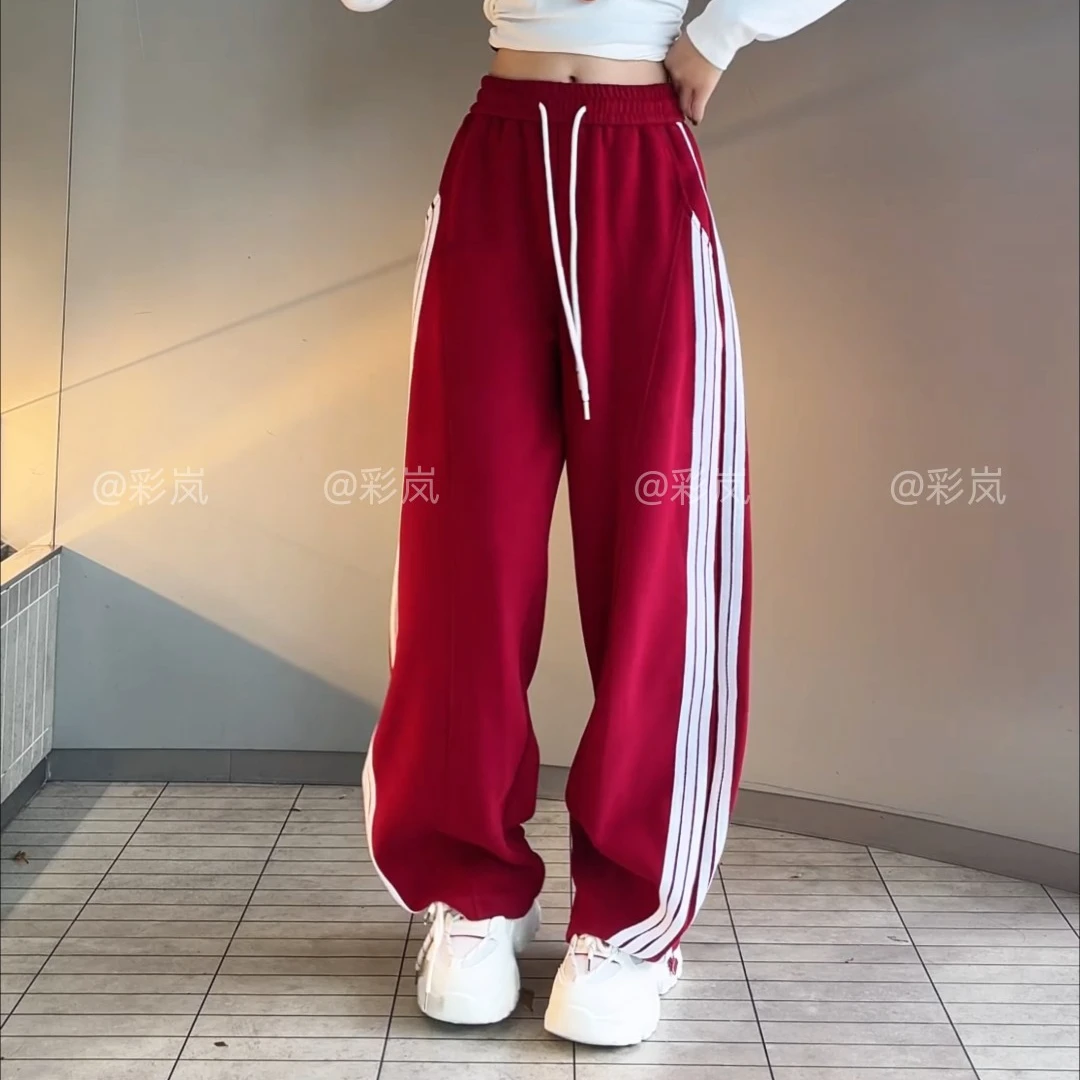 （运补4-8）厚款运动卫裤女百搭条纹拉条卫裤女款爆款网红双十一