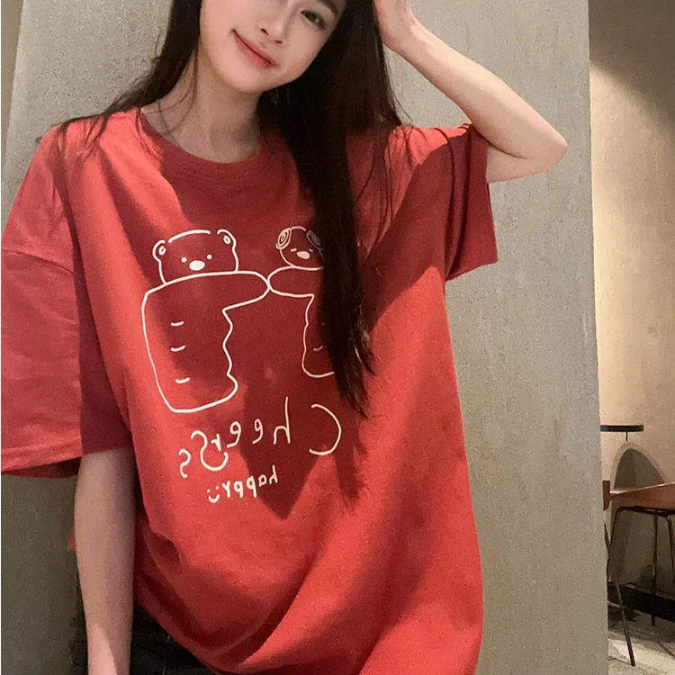 小众网红洋气炸街女装2025大版短袖t恤女夏季宽松欧货中长款上衣