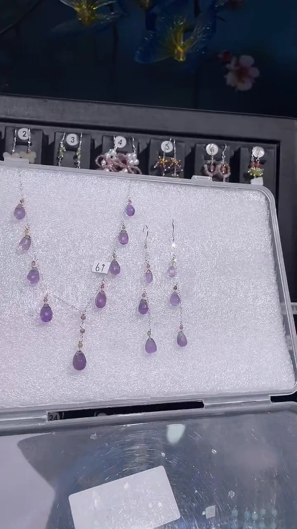 银S925镶嵌耳饰紫晶团***@团团圆圆