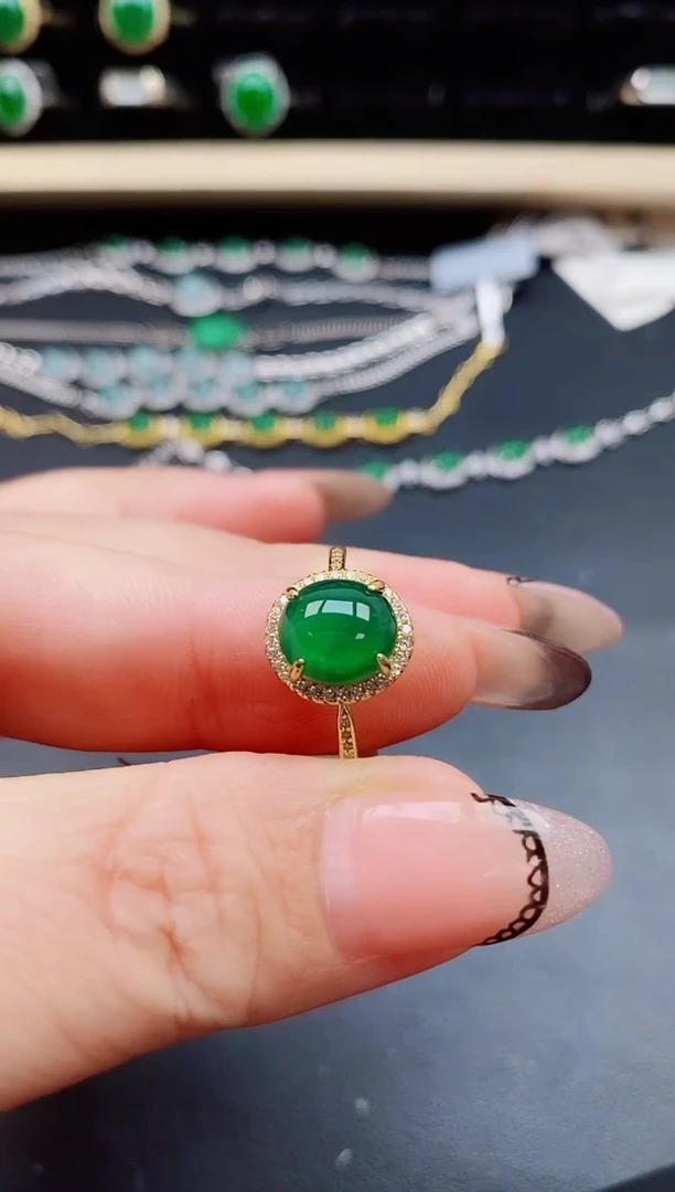 翡翠戒指银S925镶嵌5080
