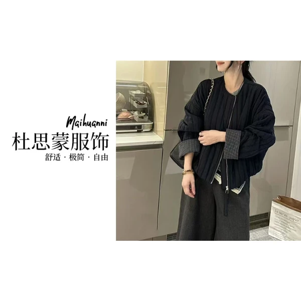 (杜思蒙服饰)  J9952 -【气质竖纹】韩系撞色袖口拼接休闲外套