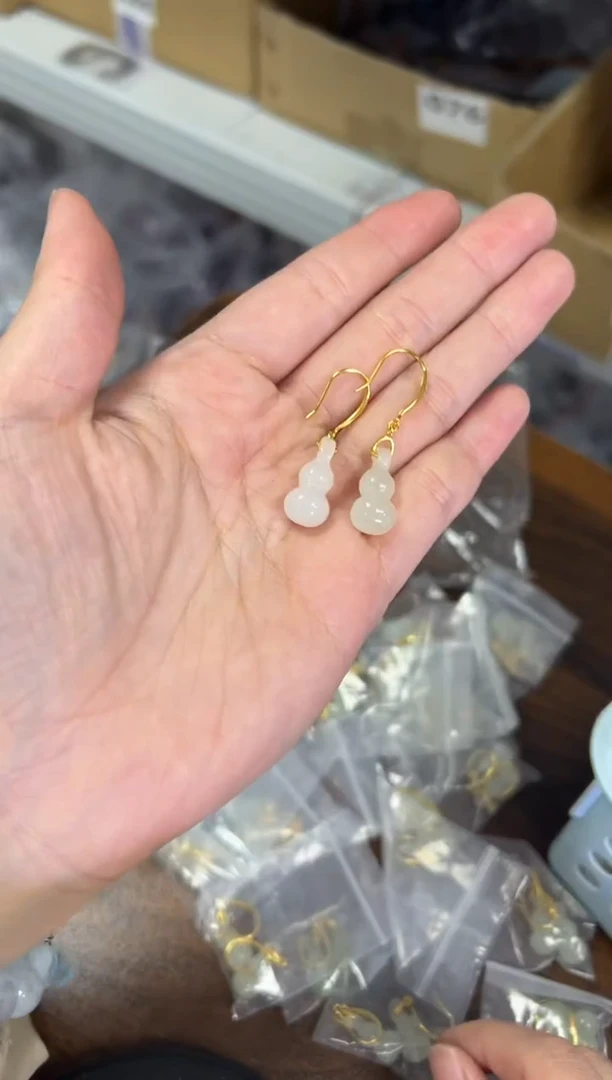 【闪购商品】和田玉耳饰银S925镶嵌和田玉葫芦银镶嵌耳钩[1499]