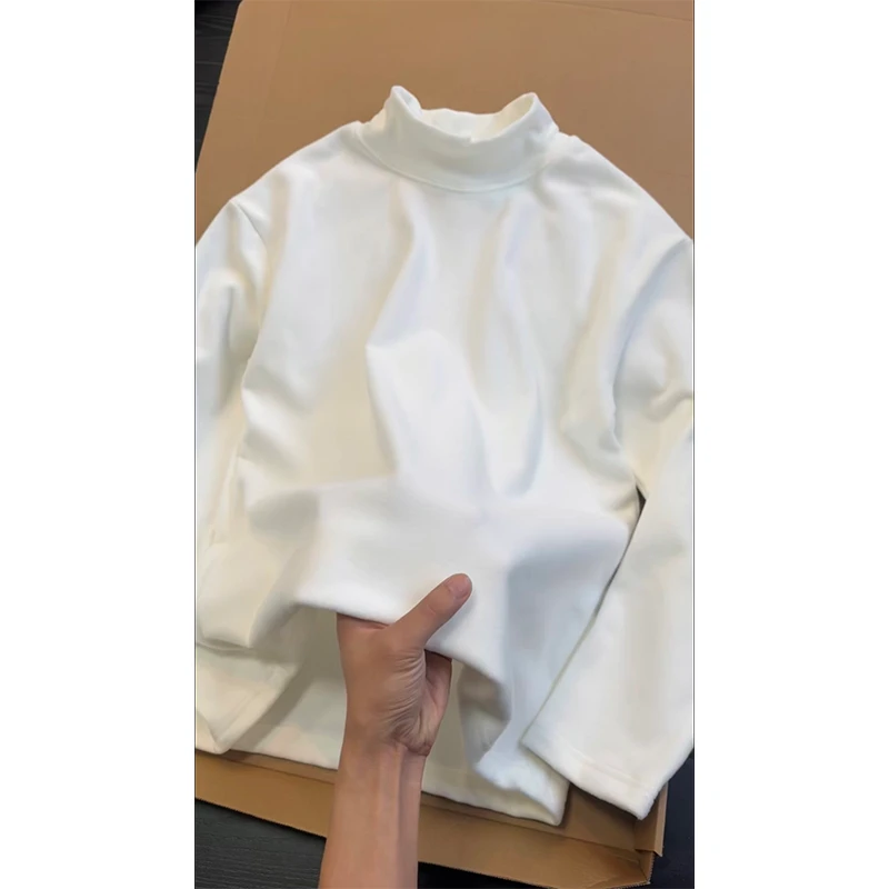 半高领痞帅德绒打底衫美式休闲卫衣男款秋冬加绒加厚百搭长袖T恤