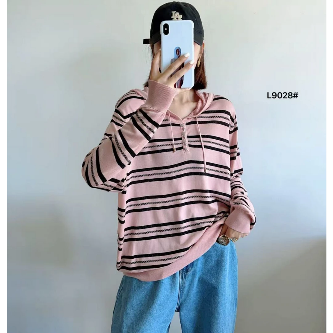 新款潮流条条连帽上衣9028