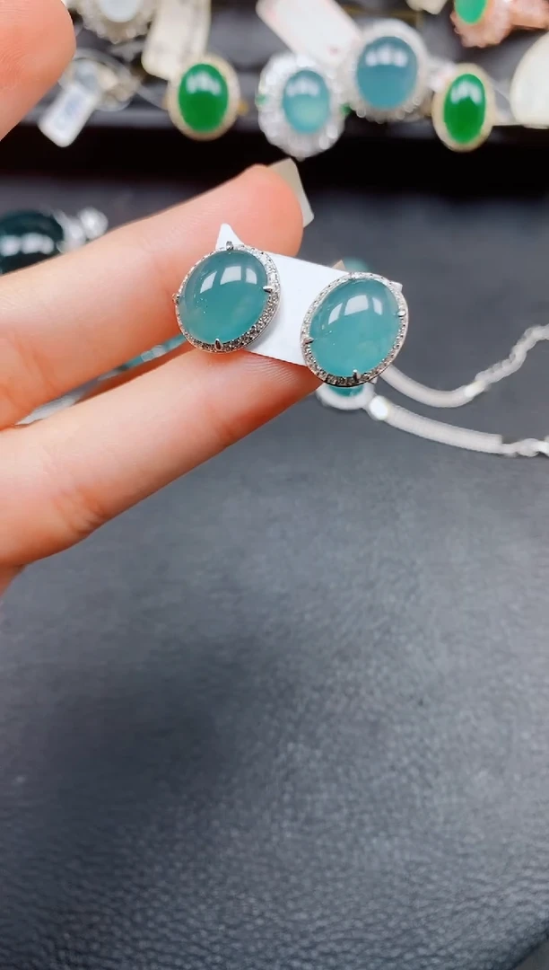 银S925镶嵌翡翠耳饰翡翠