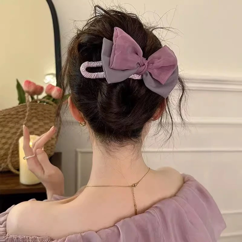 高级感双层大蝴蝶结鸭嘴夹2025新款女大号韩系甜美后脑勺盘发抓夹