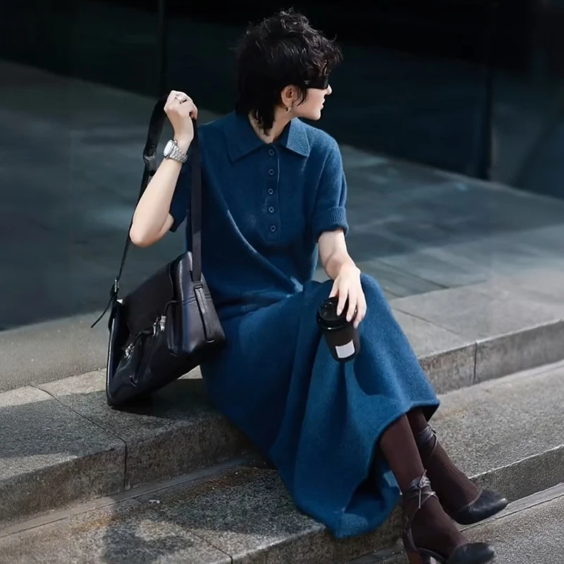 高级感时尚休闲套装女2025秋季新款针织POLO衫高腰半身裙两件套潮