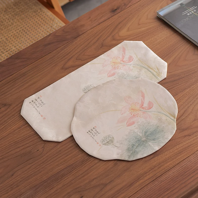 香云纱荷花茶席新中式禅意复古桌旗布茶桌隔热垫壶承桌布茶道配件