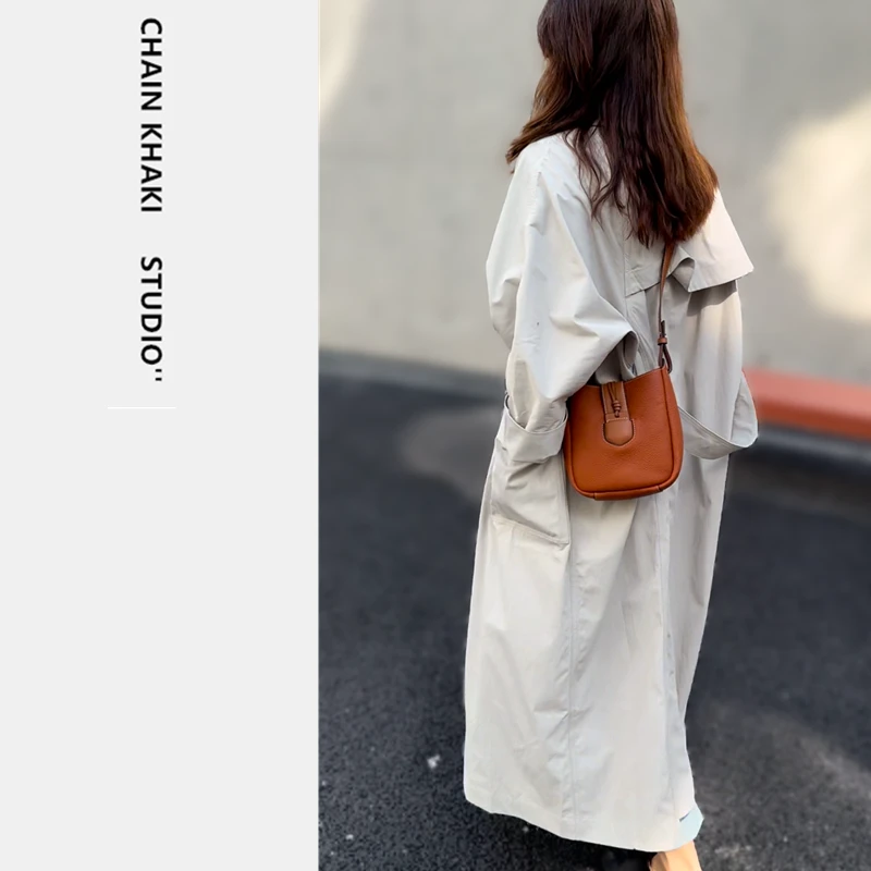 内袋方形水桶包女简约欧美风斜挎包夏季ins单肩包头层牛皮小包包