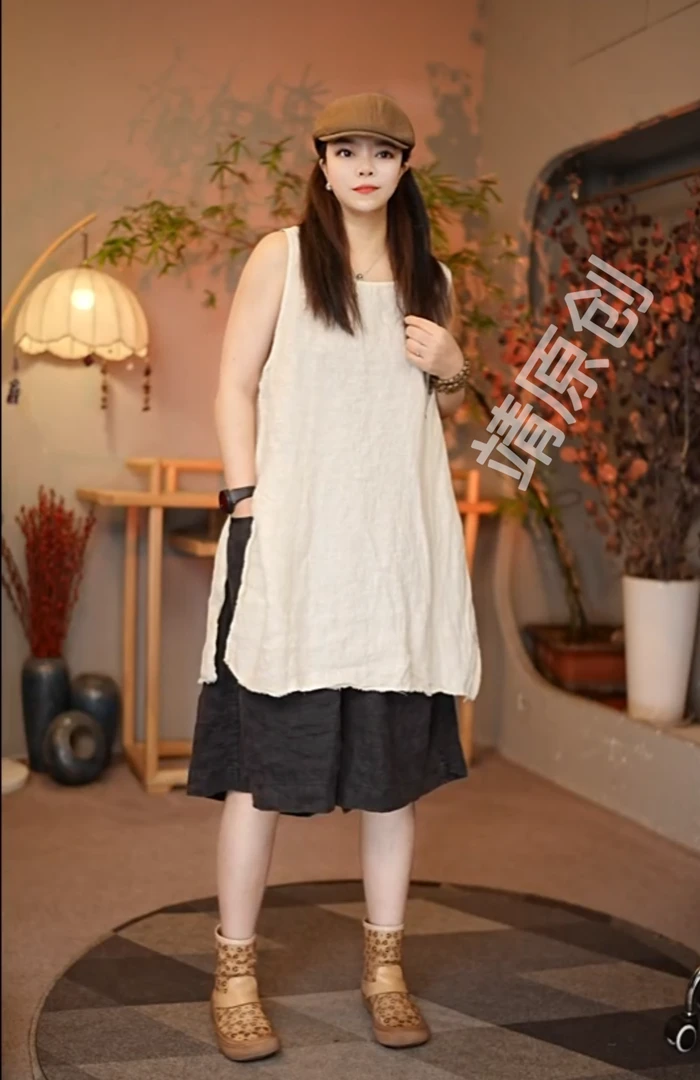 2746【靖靖原创】品牌订单雨露麻墨染高品质背心（衣长80胸围135）