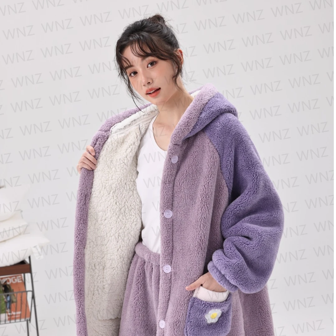 文梅2024新爆款双层睡衣冬天时尚舒适秋冬季可外穿家居服男女同款