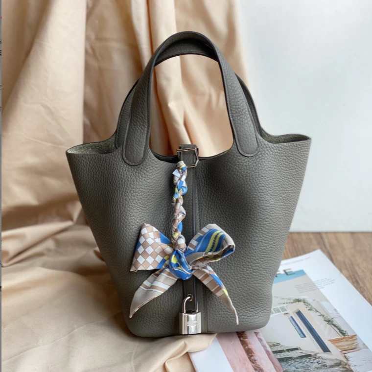 99新 Hermes/爱马仕 菜篮子18锡器灰银扣x手提包