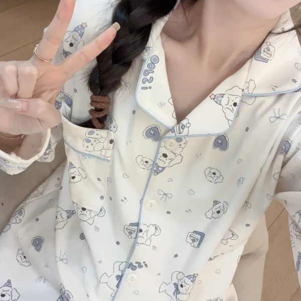 （泰迪小狗）秋冬磨毛德绒睡衣女士长袖保暖家居服套装