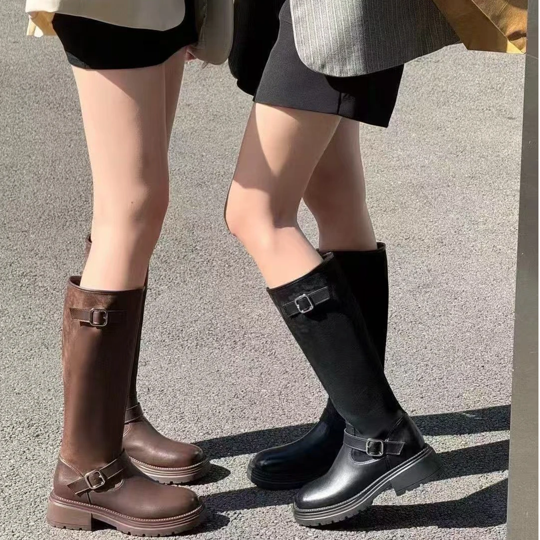 一L秋冬新款韩版通勤瘦瘦简约厚底裸靴长靴8871(不加绒)