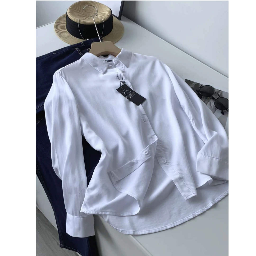 春季新款简约白色衬衫女内搭冷淡系高级感上衣宽松休闲气质通勤