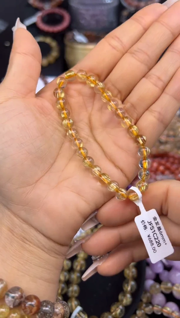 未镶嵌手串水晶金发晶6mm+