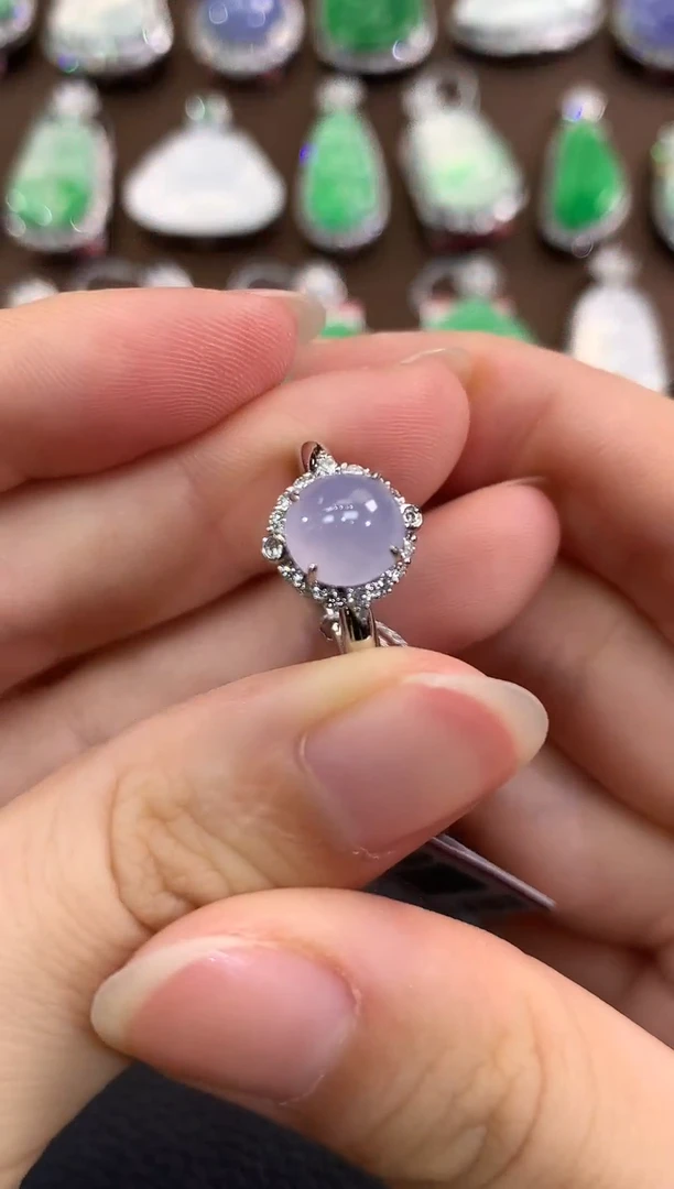 翡翠戒指18K金镶嵌春日珠宝 B39紫货有色差