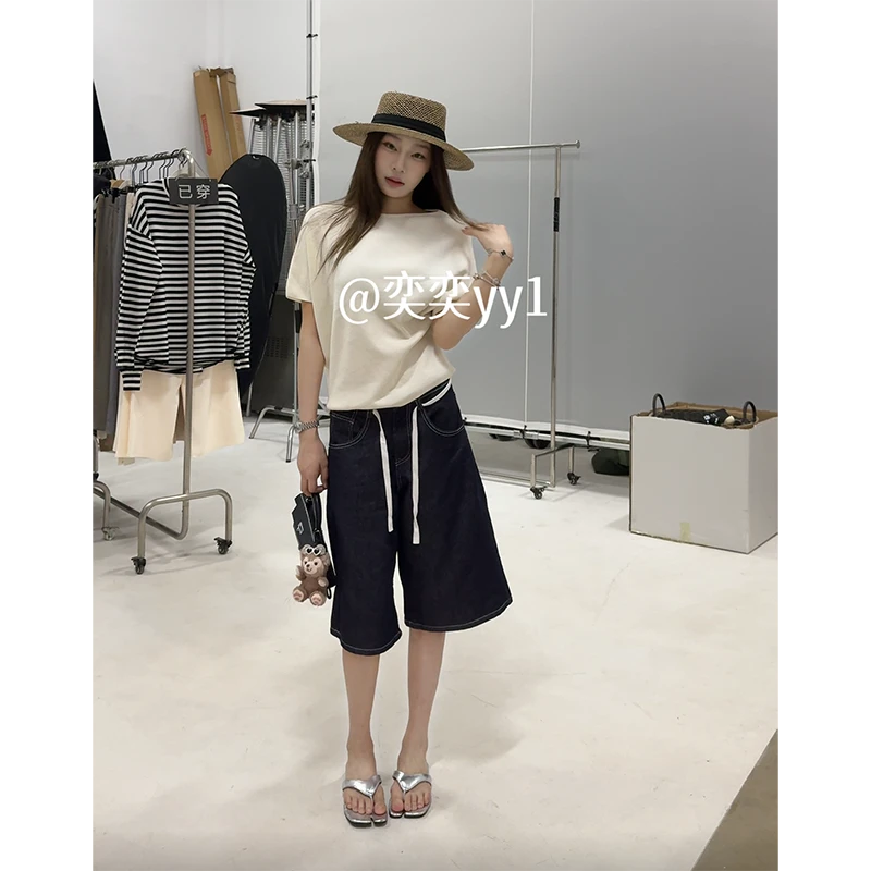 NORNLGGER复古七分牛仔裤女2025年夏季新款显瘦高腰宽松直筒中裤