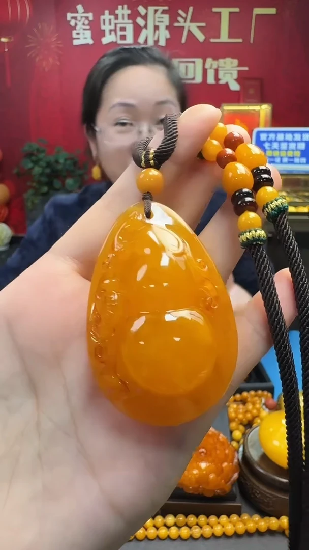 琥珀吊坠(赠链)未镶嵌蜜蜡葫芦套装