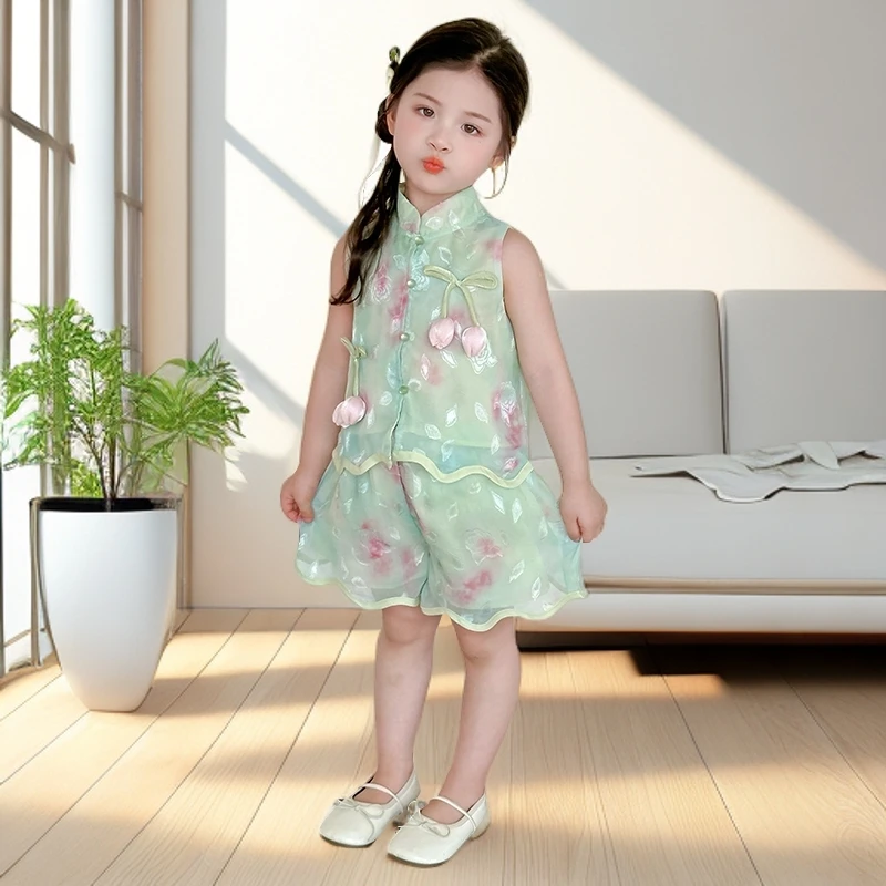 女童夏装儿童国风套装2025新款女宝宝衣服夏季洋气小女孩休闲套装