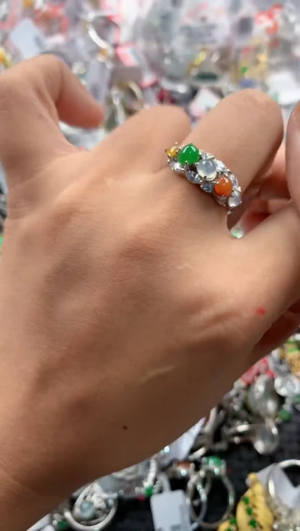 银S925镶嵌戒指翡翠777   3