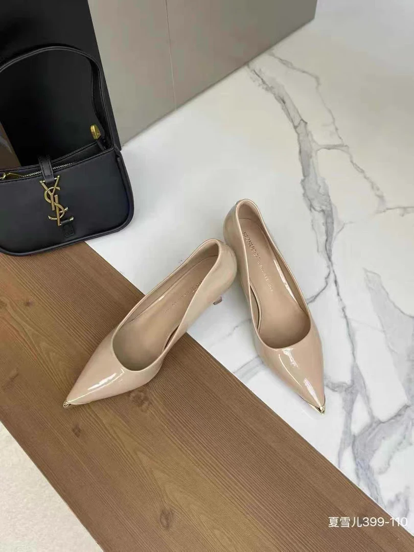 新款性感防踢尖头鞋法式高跟鞋女细跟漆皮单鞋