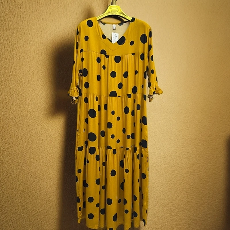 2305大圆点棉绸中袖连衣裙经典时尚长裙舒适夏季碎花显瘦气质休闲