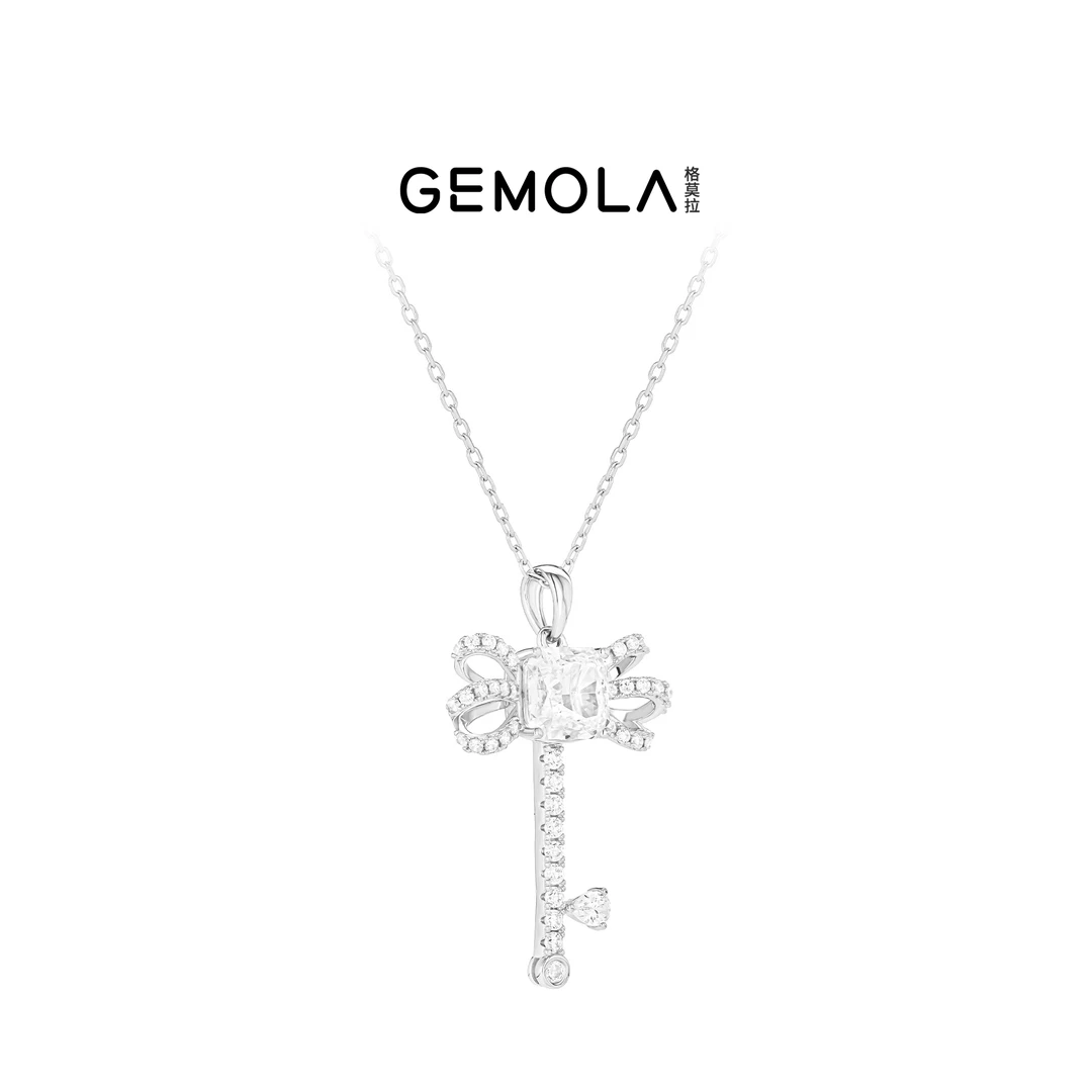 GEMOLA/格莫拉 坠链均925银合成锆石 气质轻奢白钥匙项链10532XW