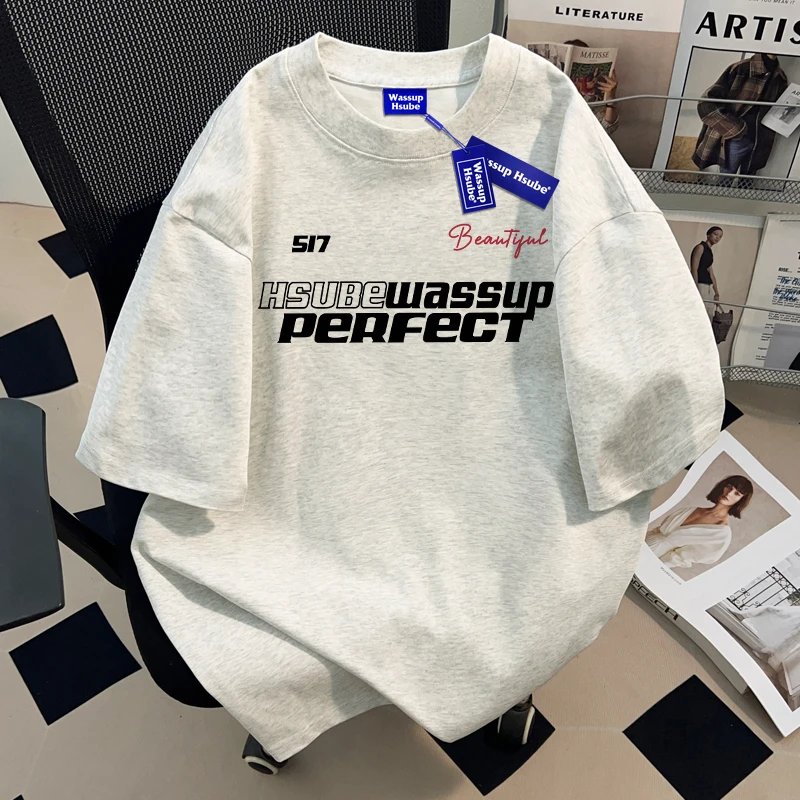 WASSUP HSUBE美式高街字母印花纯棉短袖男女T恤夏季圆领半袖上衣