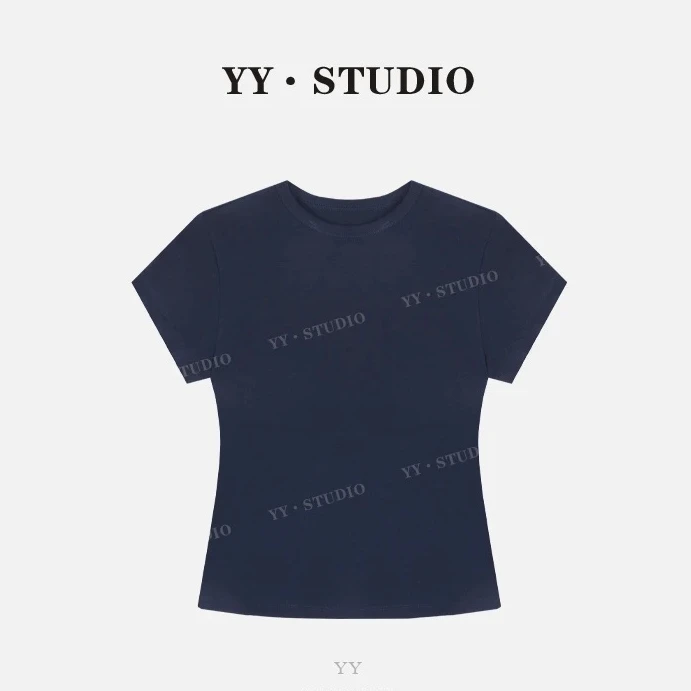 夏季新款修身显瘦简约休闲百搭短袖T恤女设计感小众别致上衣ins