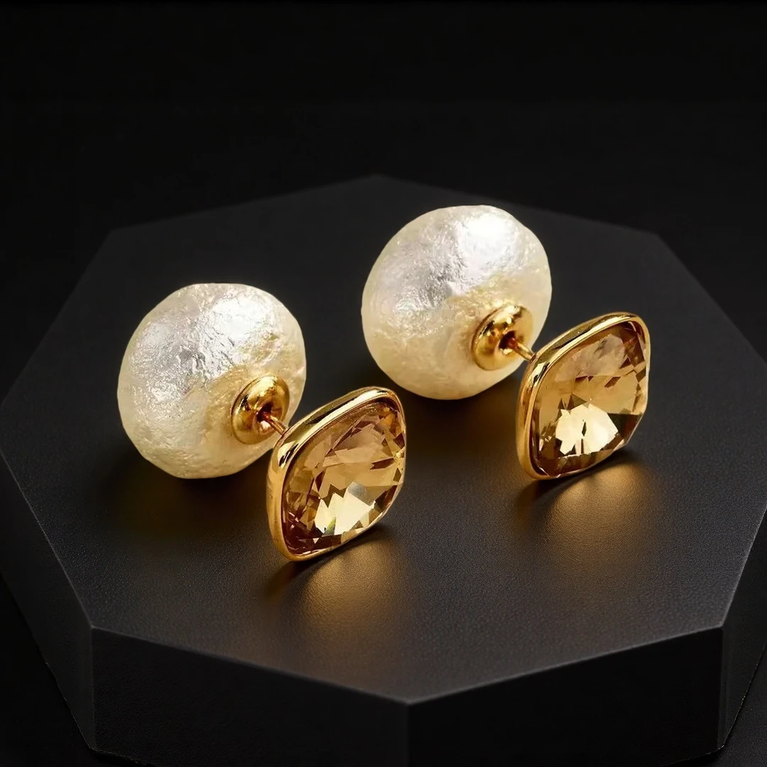 米梵缇 铜合金耳饰 法式两戴超仙棉花珠耳钉时尚轻奢高级感耳环