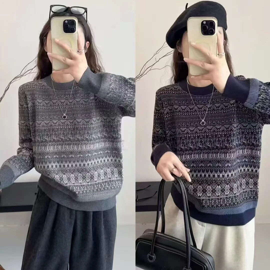 欧货费尔岛提花打底毛衣女冬季加厚秋冬内搭针织衫高洋气新款毛衣