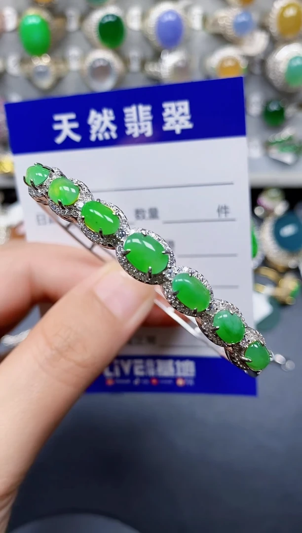 银S925镶嵌手镯翡翠257