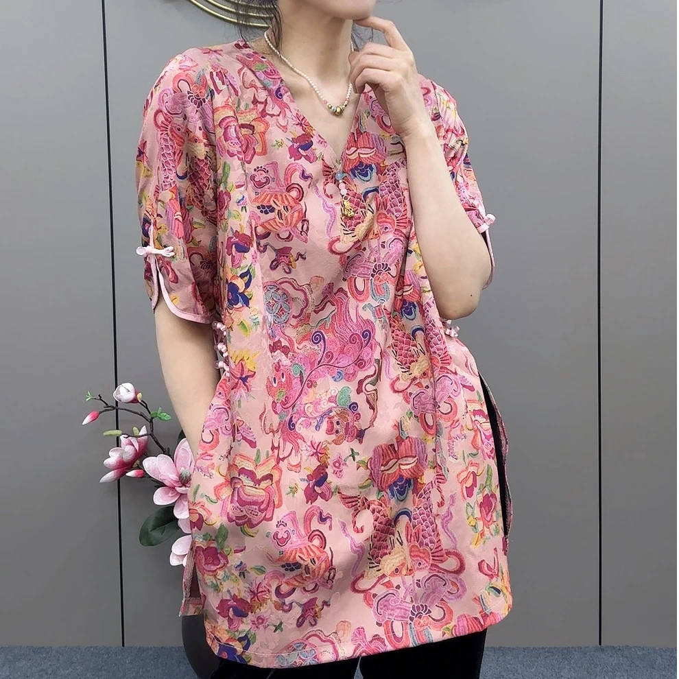 三姐家2025新中式暗纹国泰民安显瘦半袖