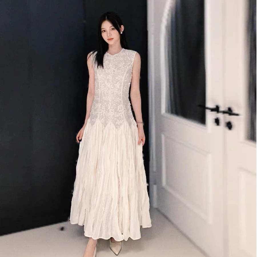 AYXstore现货！重工高奢感 4米裙摆藤蔓立体绣蕾丝细闪拼接连衣裙