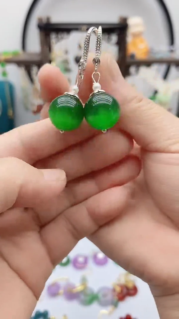 银S925镶嵌变石猫眼耳饰005