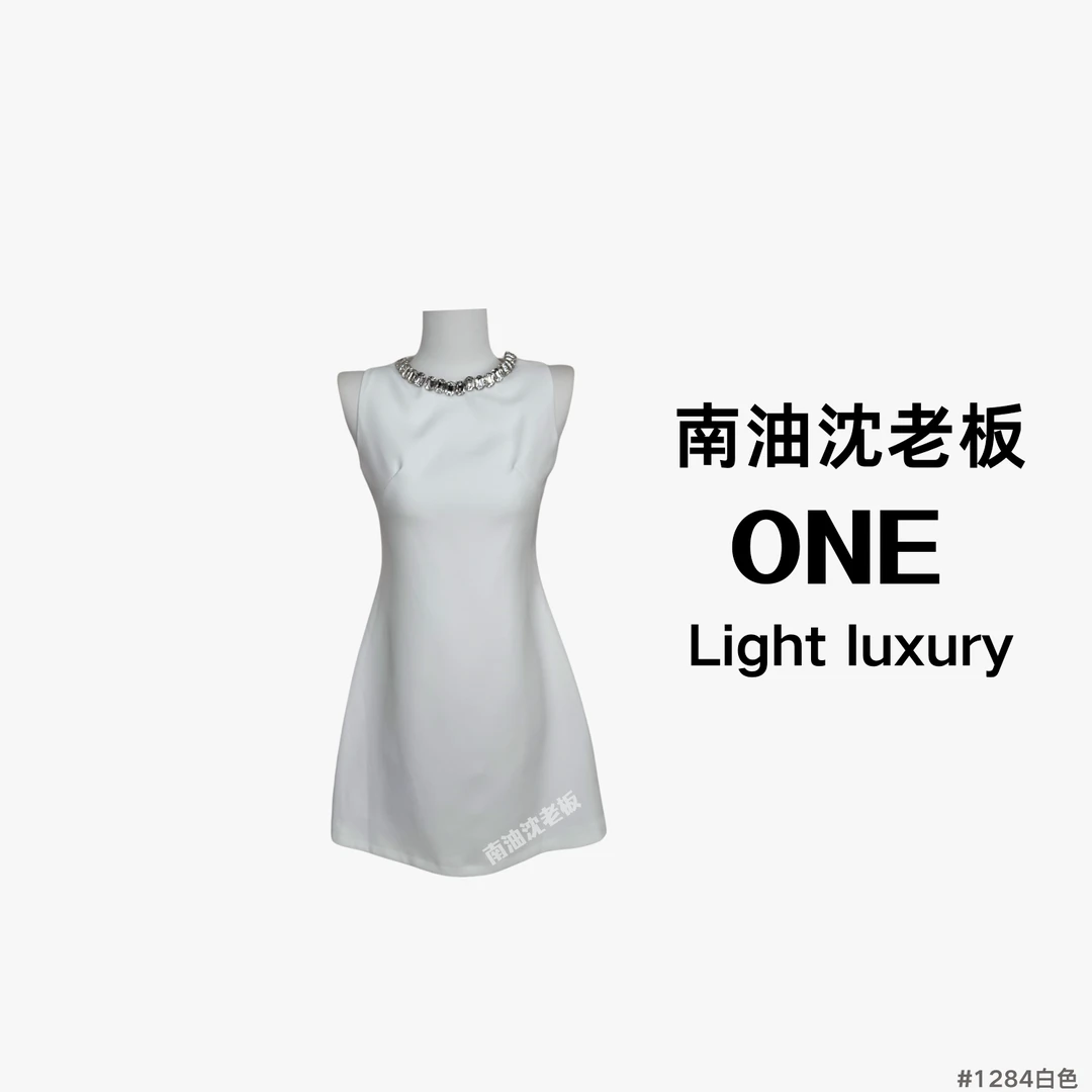 ONE夏季气质轻奢简约无袖白色连衣裙/X-01284#