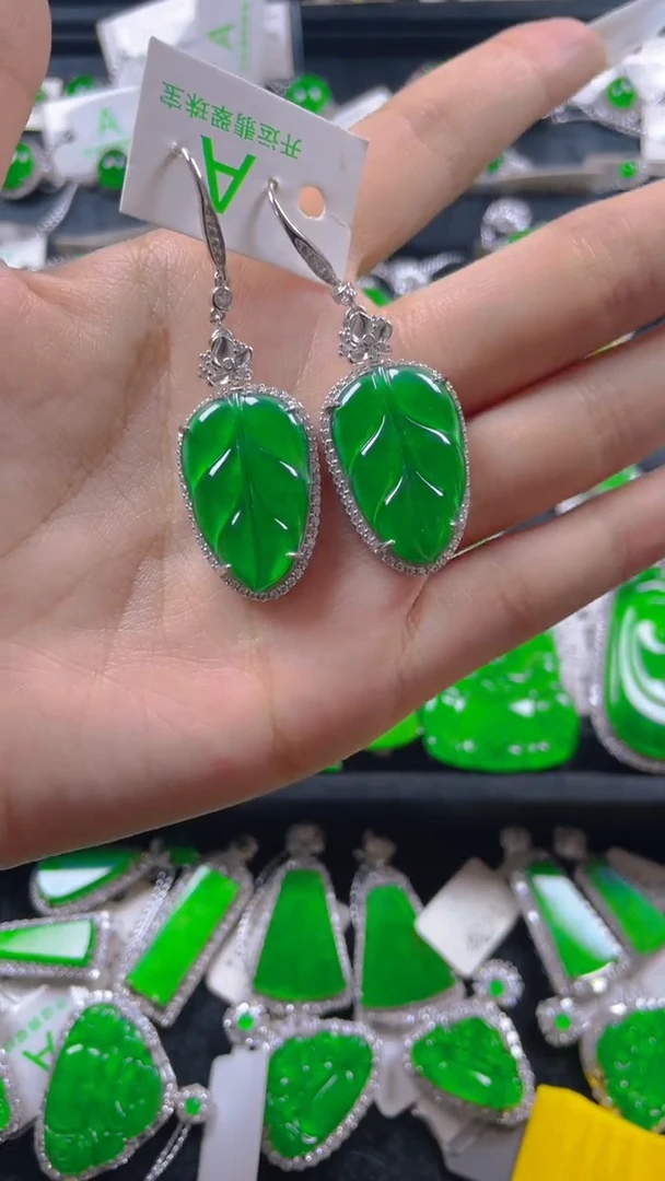 银S925镶嵌翡翠耳饰11