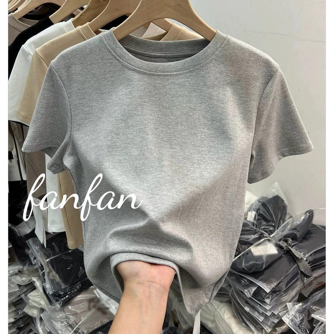 白色正肩短袖t恤女夏季2025新款爆款修身显瘦胖mm甜辣风辣妹上衣