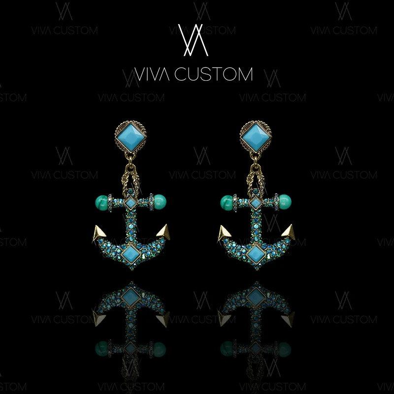 合金合成锆石耳饰 （HD系列）海洋系列船锚耳钉