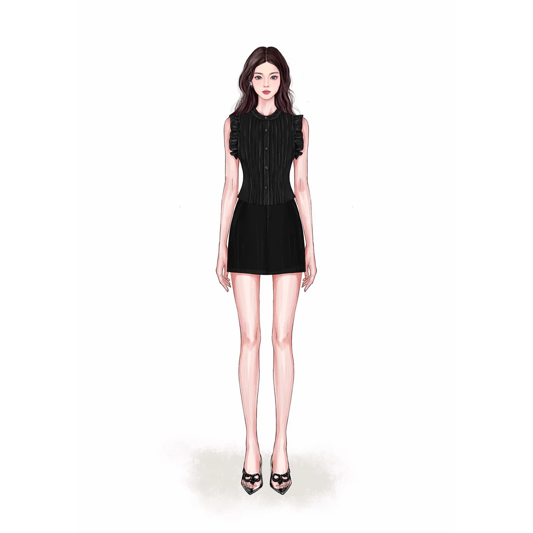 Rose Owner 新品心动嘉宾小飞袖木耳边牛仔马甲上衣/复古牛仔裙裤