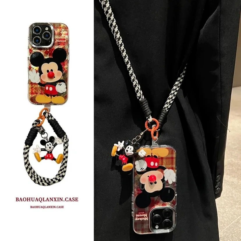 红格纹米奇立体红鼻子适用苹果16promax手机壳iPhone15pro防摔14