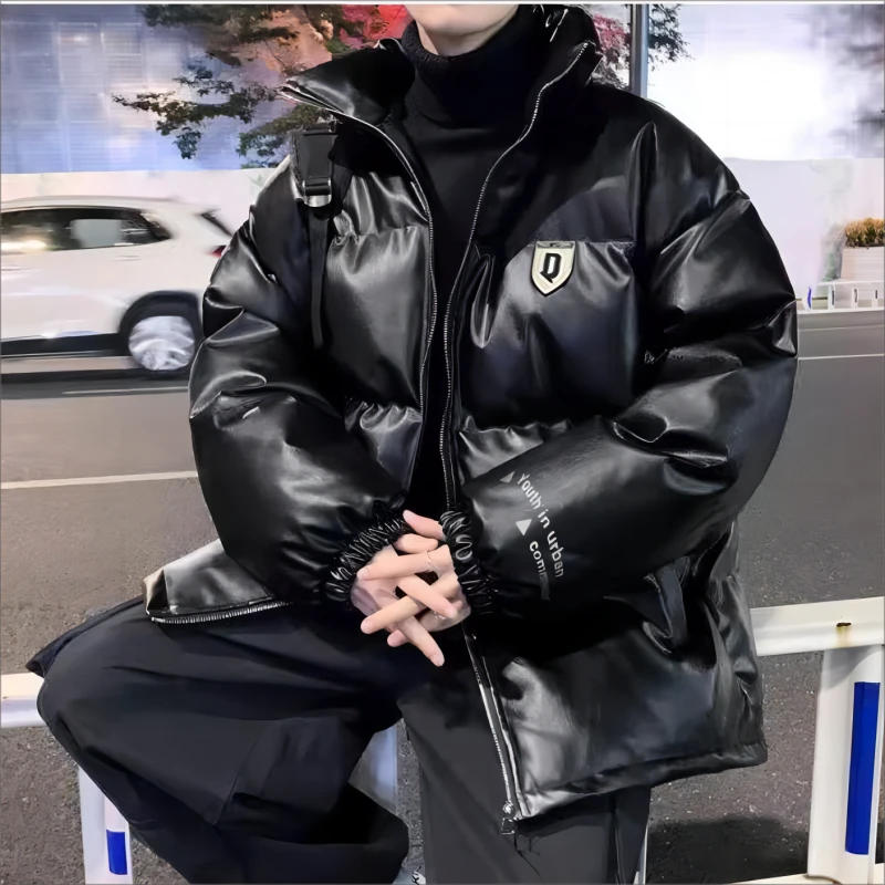 2025冬季新款pu皮面包服宽松美式羽绒棉服免洗棉袄外套加厚棉衣男