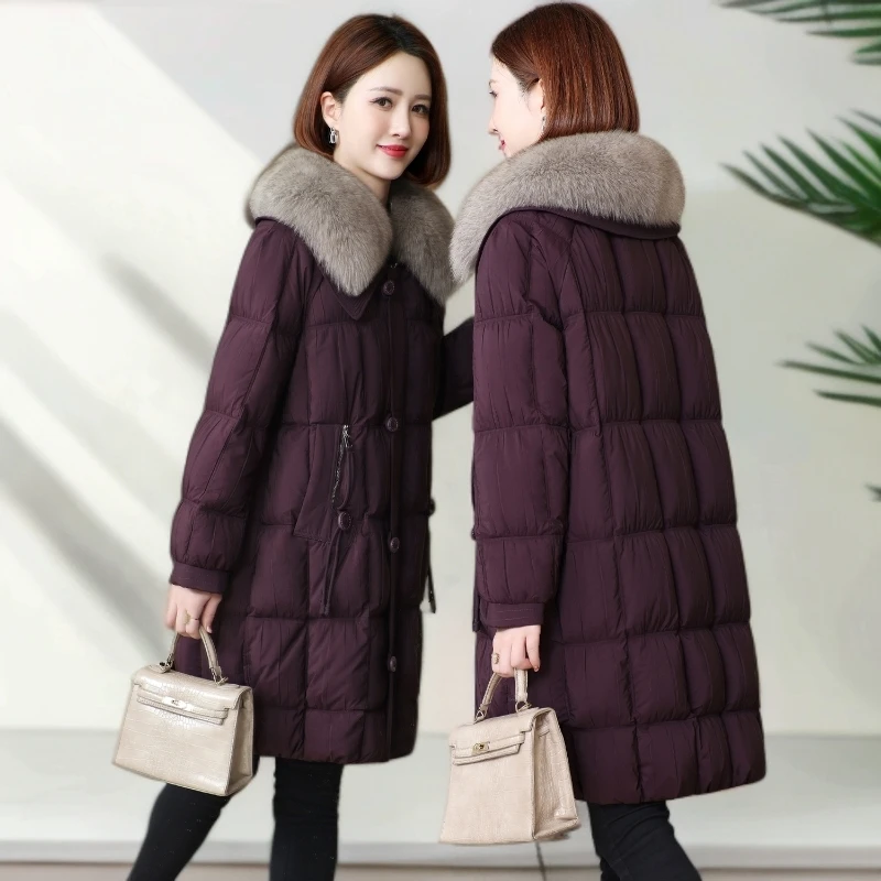 鹅绒羽绒服女冬季新款高端狐狸毛领中年妈妈加厚中长款外套时尚女