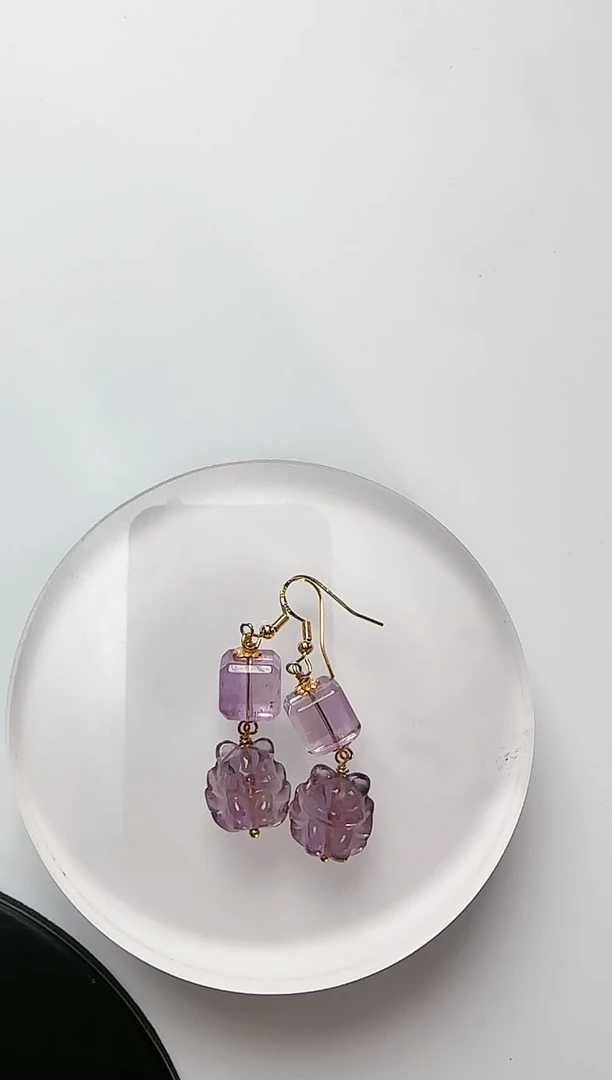 水晶珠宝半成品未镶嵌混**宝E2871  紫水晶九尾狐 耳挂