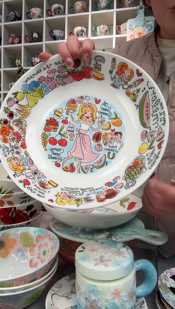 瓷片9.8英寸西瓜主妇深盘一只